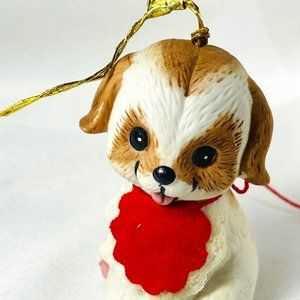 Christmas Holiday Bell 3” puppy figurine Vintage porcelain L'il Chimer Jasco
